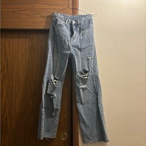 High Waisted Ripped Straight Leg Jeans (blue)